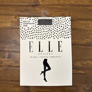 Elle Hosiery Silky Sheer Control Top Black Size C-D Reinforced Toe One Pair